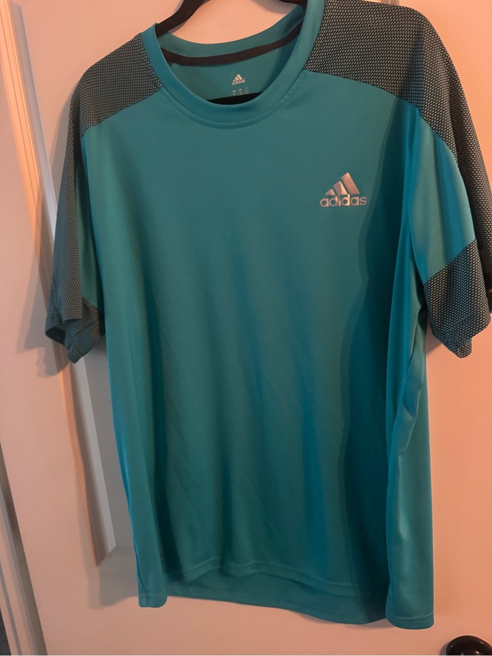 adidas Teal Short Sleeve Athletic Tee with Dark Gray Mesh Panels